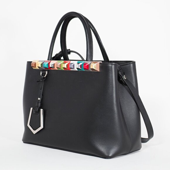 Fendi Petite 2Jours Black Leather Tote with Multicolor Dolce Studs - Picture 2 of 15